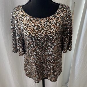 Express Sequin Embellished Black and Gold Women's Top